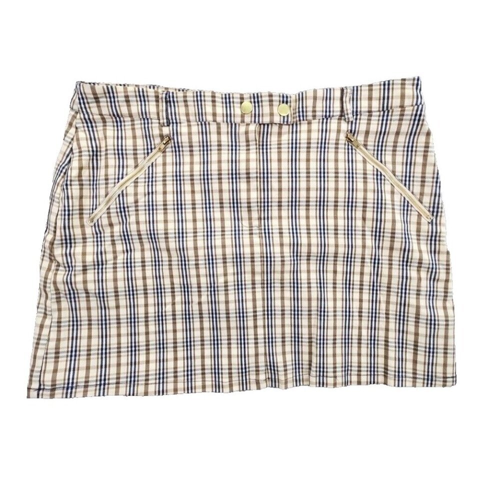 Y2K Preppy Forever 21 Cream & Blue Plaid Mini Skirt Women’s Size 2X Classicore